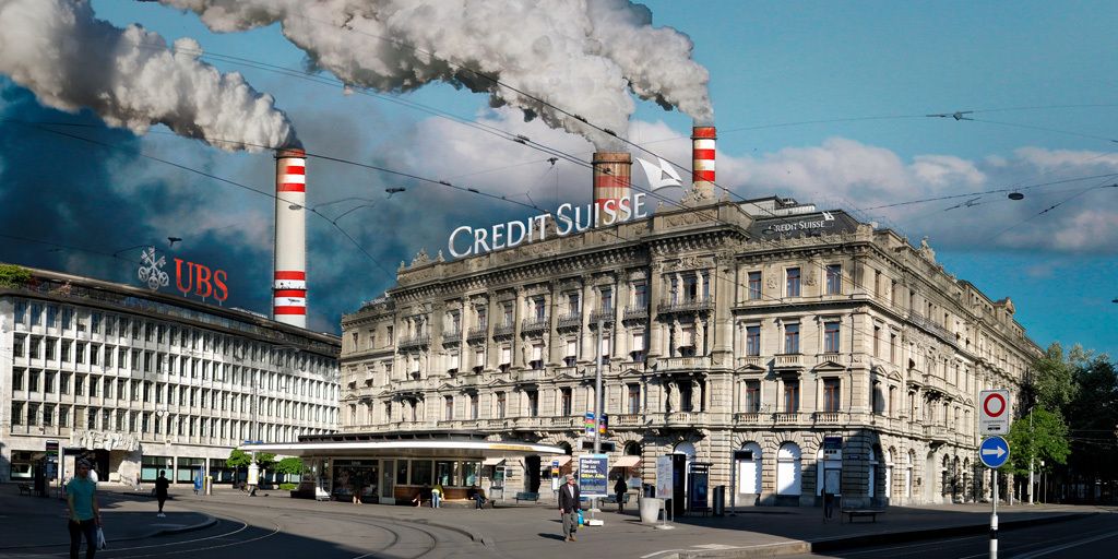 KlimaschutzCH's tweet photo. #Klima @UBS und @CreditSuisse haben sich verpflichtet, die Ziele des Pariser Übereinkommens zu respektieren. Doch sie finanzieren jedes Jahr mehr #CO2 Emissionen als die gesamte Bevölkerung und Industrie in der #Schweiz ausstossen. Wir fordern ein Umdenken! #CarbonFreeSwissBanks https://t.co/V9t6XIaTTI