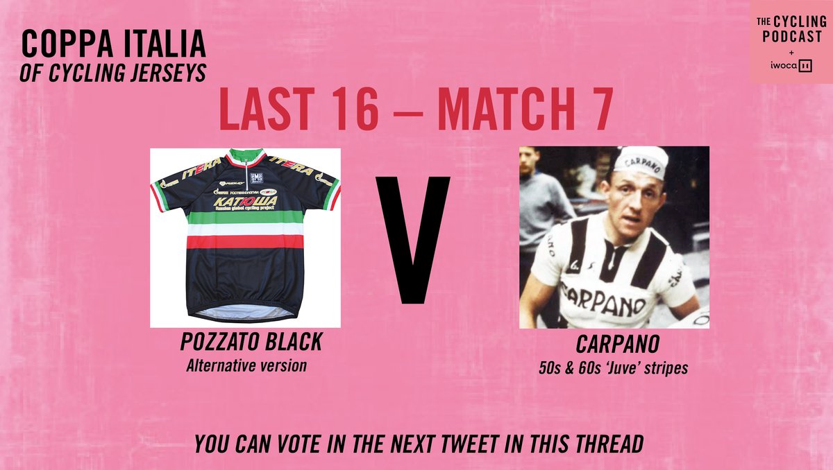 A black version of the national champion's jersey worn by Filippo Pozzato versus the Juventus-inspired Carpano...Vote in the next tweet...