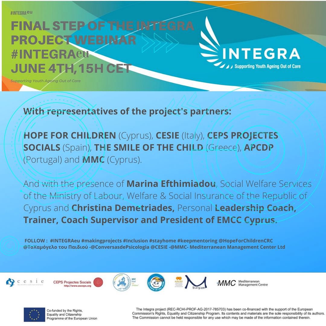Making_Projects's tweet photo. 🔵💥Final Step of the INTEGRA project. Webinar #INTEGRAeu. June 4th, 15h CET.
➡️For more information about the project, please check this website https://t.co/Y3I8T2GDeO
📩 #teletrabajo #gigialexandrav #makingprojects
@HopeForChildrenCRC @CESIE @MMC_Learning @TransitCultura https://t.co/fITGefkeoP