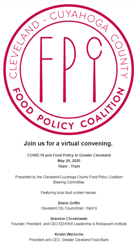 Tune in this Friday at 10am to listen to a discussion on food policy in the Greater Cleveland area during the COVID-19 pandemic! 

Register on Zoom here: cwru.zoom.us/webinar/regist…

More details are below!

#WeFeedCLE