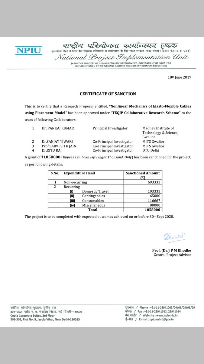 pankaj4371's tweet photo. @TeqipF @HRDMinistry @TeqipN @kuniyalprakash @fmarmole @NamrataTognatta @DrRPNishank @narendramodi @PrakashJavdekar @WorldBankIndia @AICTE_INDIA @WorldBank I thanks #NPIU for giving me opportunity to do research under #CRS_TEQIP III project. It will realy help our country to move fast on technical path. #TEQIP_Hai_To_Mumkin_Hai . https://t.co/C81gLxeVMN