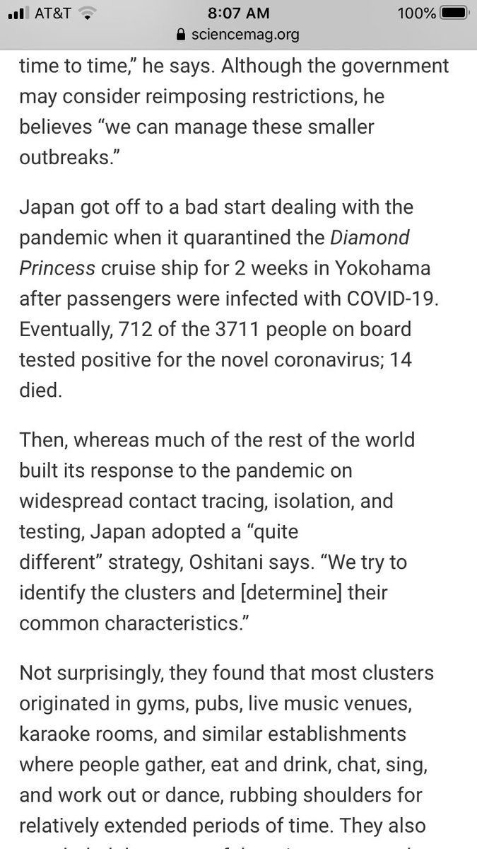 Great piece about how Japan beat coronavirus without hysterically destroying its economy or society: no lockdowns, no mass testing, no universal masking required. Two main steps - discourage clustering in gyms and bars, and use good hygiene. Crazy, huh?  https://www.sciencemag.org/news/2020/05/japan-ends-its-covid-19-state-emergency?utm_campaign=news_daily_2020-05-26&et_rid=687438071&et_cid=3340566