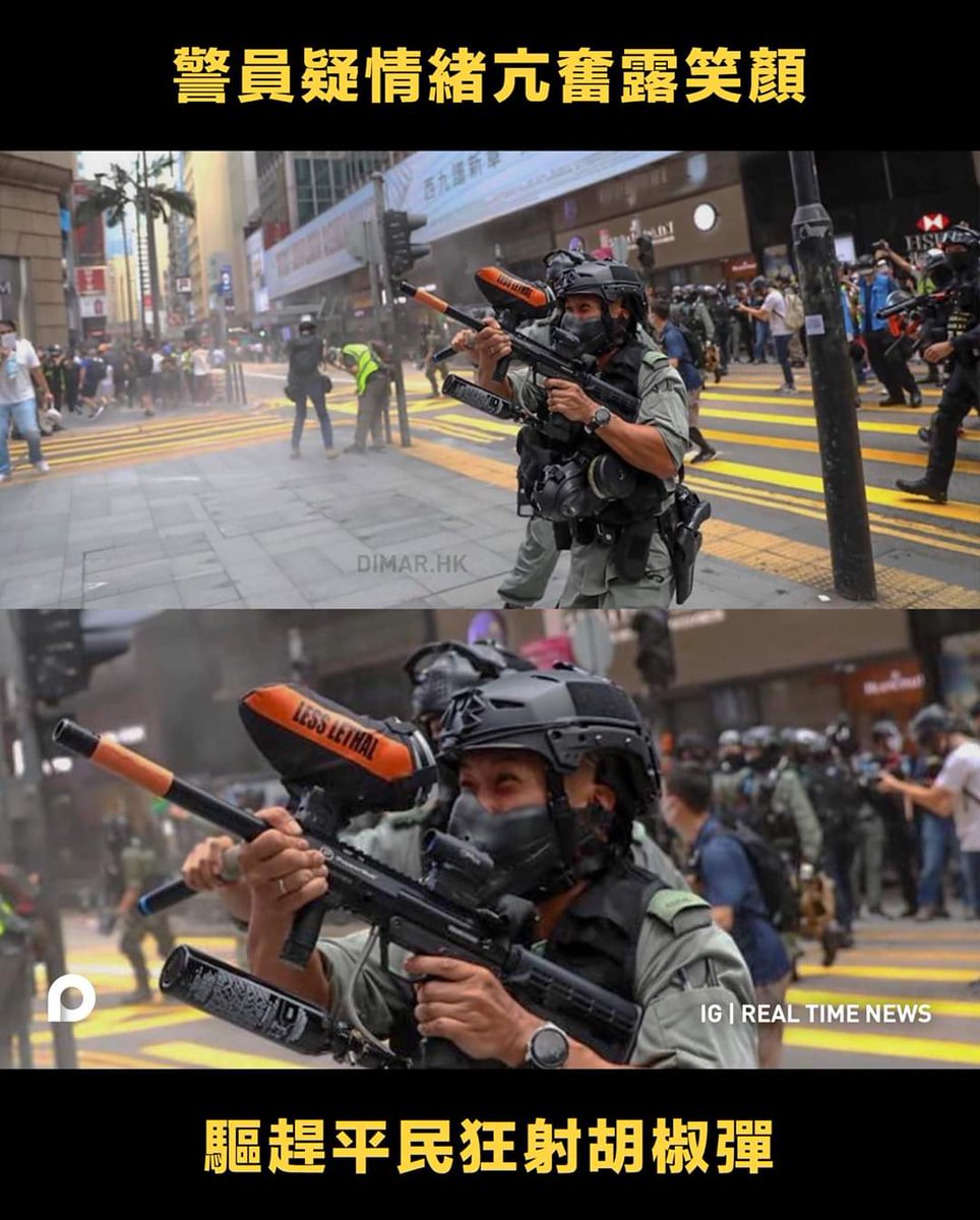 Could'n understand his facial expression.  Is he extremely frightened cos he know hk ppl hates them to the bone, or too excited cos he can brutally shoot any ppl on the street?
#HKpolicebrutality #policemurder #FreeHK