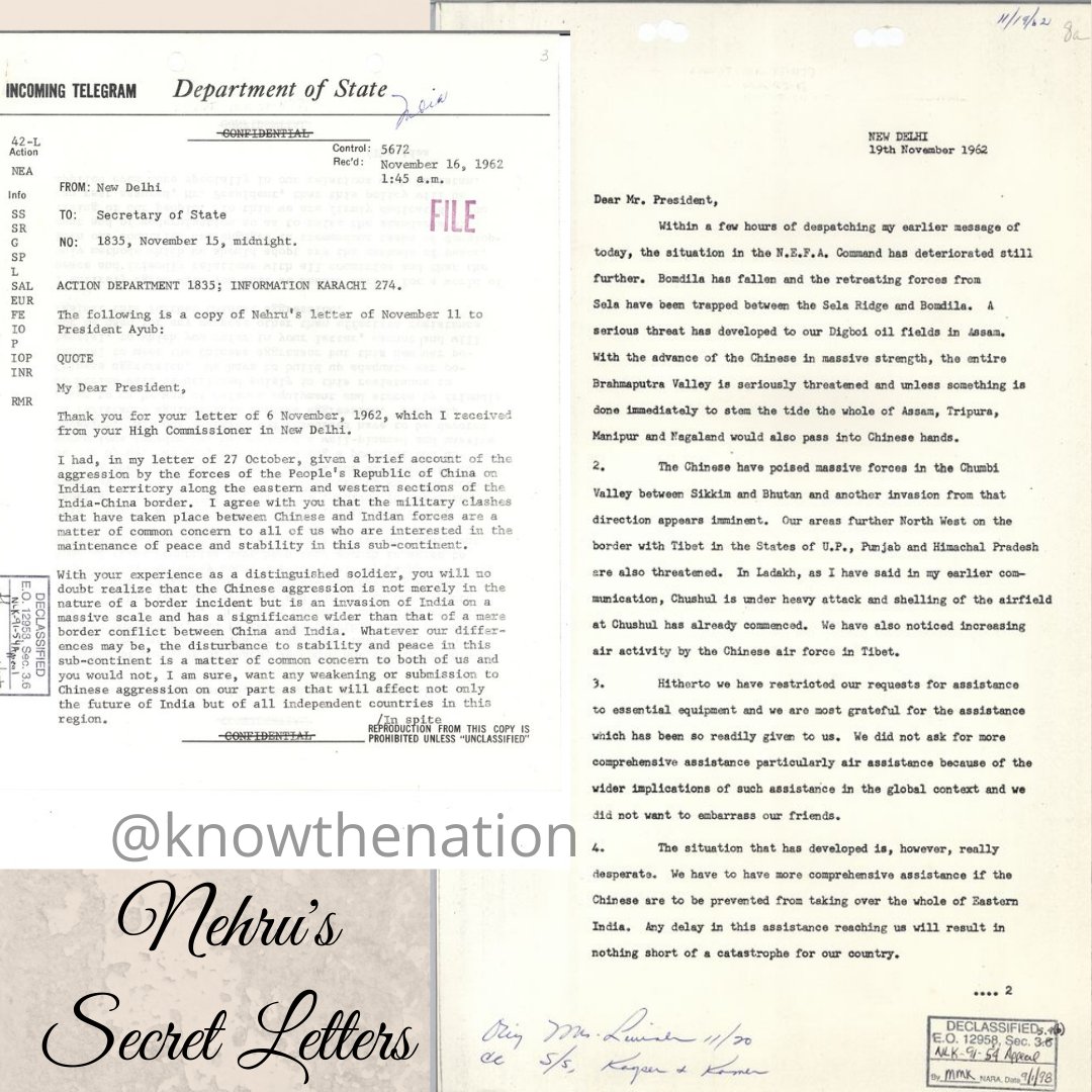 For years successive Congress govts denied the existence of these lettersThey were written by Nehru on the 16th & 19th of November, 1962The existence of these 2 letters, especially the second one, was not made public at the time. These letters came to fore only recently (2/n)