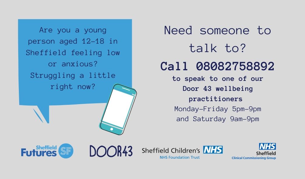 We've launched a new support line with Sheffield Children's Hospital Trust and Sheffield Futures to help young people with issues such as low mood, anxious thoughts and loneliness.

Find out more here:  sheffieldccg.nhs.uk/news/New-wellb…