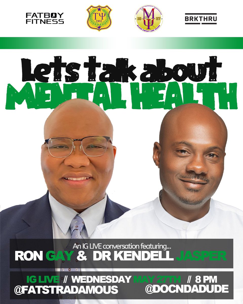 teambrkthru's tweet photo. In conjunction with @FBFmovement and the Mu Psi and Tau Psi chapters of @OfficialOPPF, we’re excited to help host a conversation around mental health by @docndadude and @fatstradamous this evening, May 27th at 8PM EST on Instagram Live! #MentalHealthAwarenessMonth https://t.co/C5gyY3k3Ix