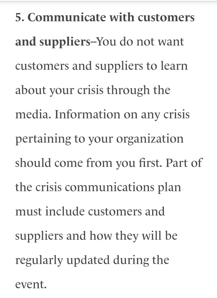 5. KOMUNIKASI EKSTERNALPastikan semua stakeholder diluar sana memahami situasi krisis yg Anda alami HARUS dari Anda sendiri. Bukan kompetitor, bukan media, apalagi social media. Dan Anda harus rutin memberikan update informasi apapun ini langsung ke mereka.