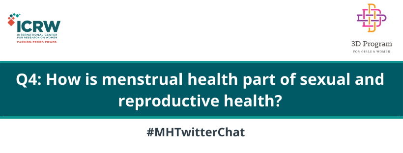 ICRWAsia's tweet photo. As a follow up to our previous question, here's the next 

How is #MenstrualHealth a part of sexual and #reproductivehealth? #MHTwitterChat

@AgentsofIshq @YouthKiAwaaz @tarshingo @ThinkCREA https://t.co/jlYNNtG8Hx