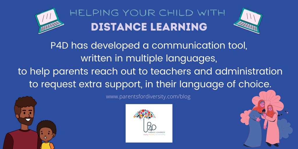 P4D has developed a communication tool, written in multiple languages, to help parents and caregivers reach out to teachers and administration to request extra support, in their language of choice.

Access the tool here: drive.google.com/open?id=1EtVuz…

Blog: parentsfordiversity.com/post/communica…
