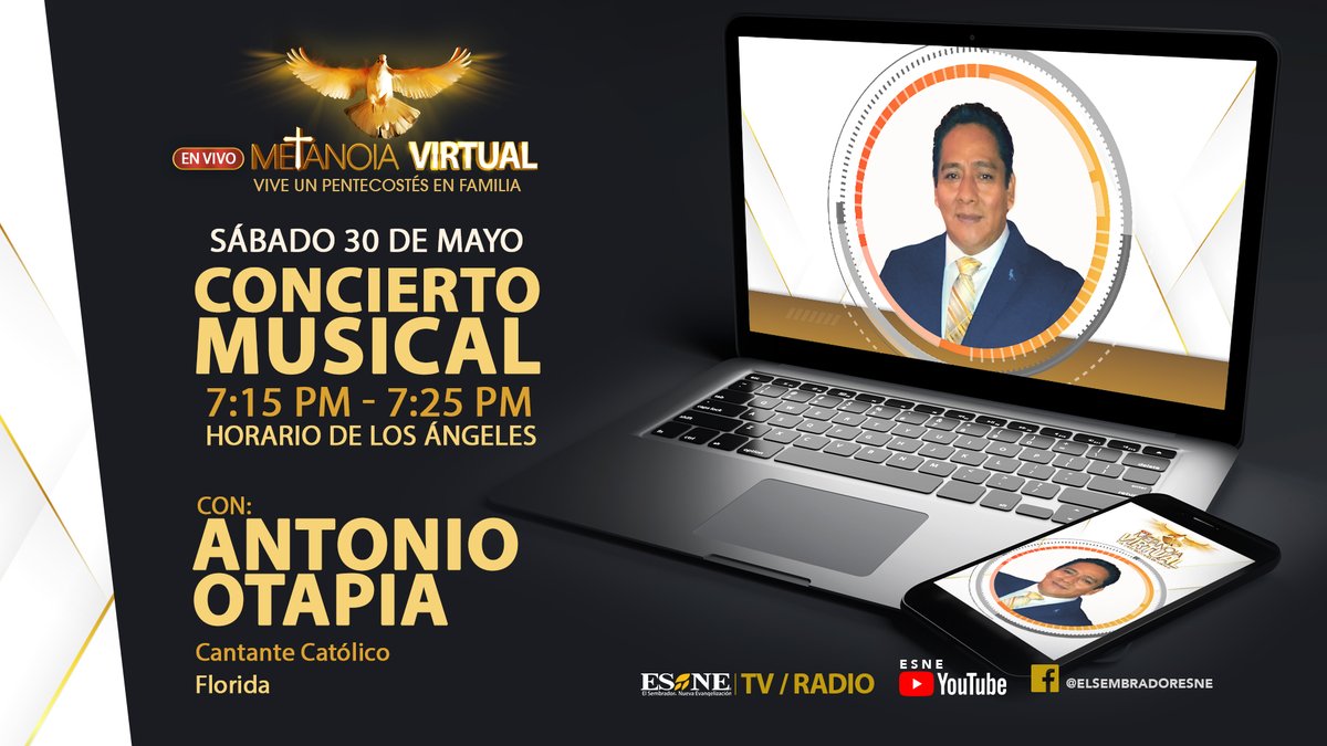 ElSembradorESNE's tweet photo. ¡Vive Pentecostés en familia! Este sábado 30 de mayo con un Metanoia virtual en vivo.
Tendremos la presencia musical de Antonio Otapia desde Florida.
Recibamos juntos al Espíritu Consolador.
#Pentecostés #metanoiavirtual #EspírituSanto #esne https://t.co/VtkHbcexht