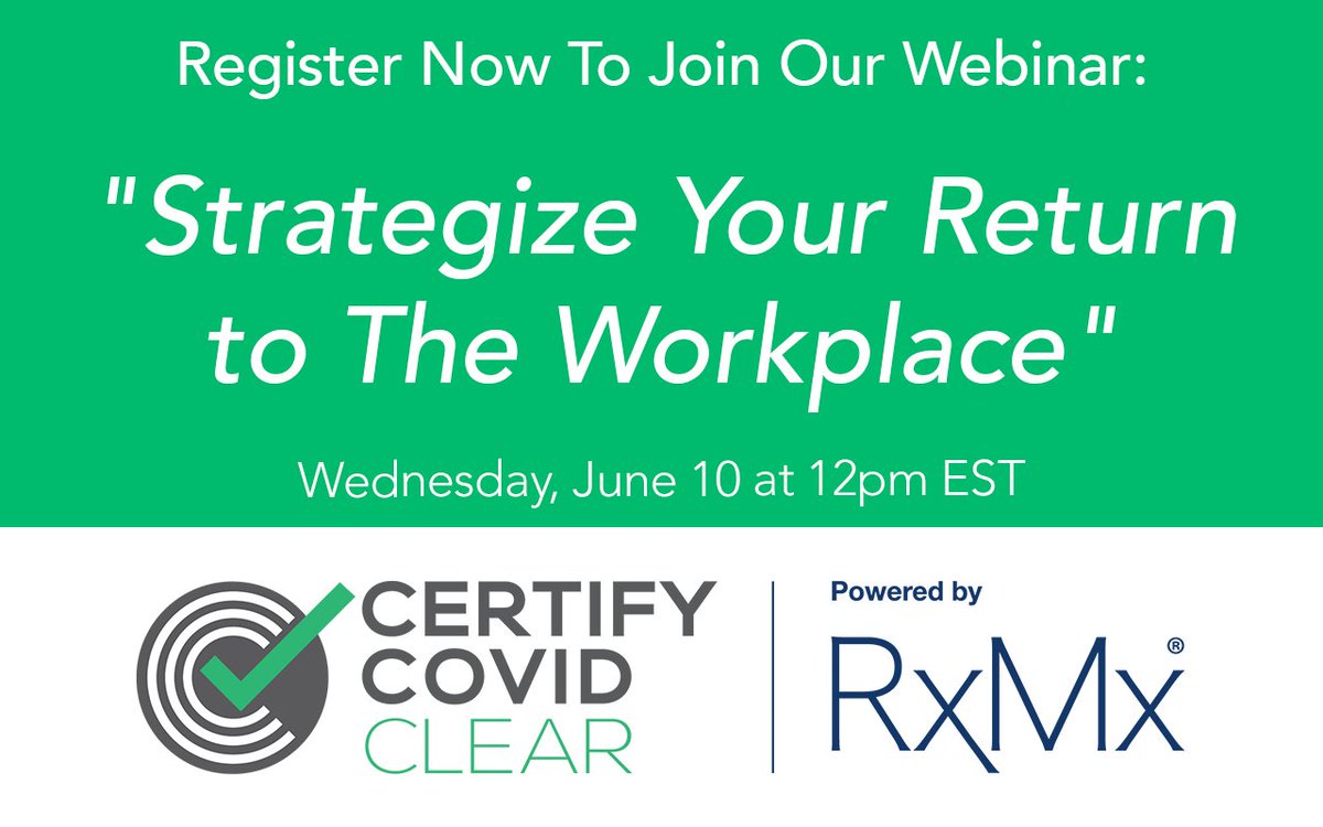 Join our webinar on June 10 and hear from legal, medical and healthcare experts as you prepare to reopen your #workplace when the time is right. Sign up here! #certifycovidclear #WorkPlaceReadiness bit.ly/3c9h1ke