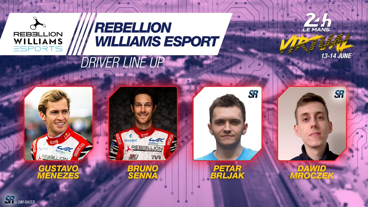 👉 @RebellionRacing X @WilliamsEsports Lineup 🔽
◾️Car #2 :
➡️@followgustavo
➡️ @BSenna
➡️ Petar Brljak
➡️ Dawid Mroczek
#LeMans24Virtual #LeMans24 #WEC #Rebellion #WilliamsEsport https://t.co/w06LU7e1LD
