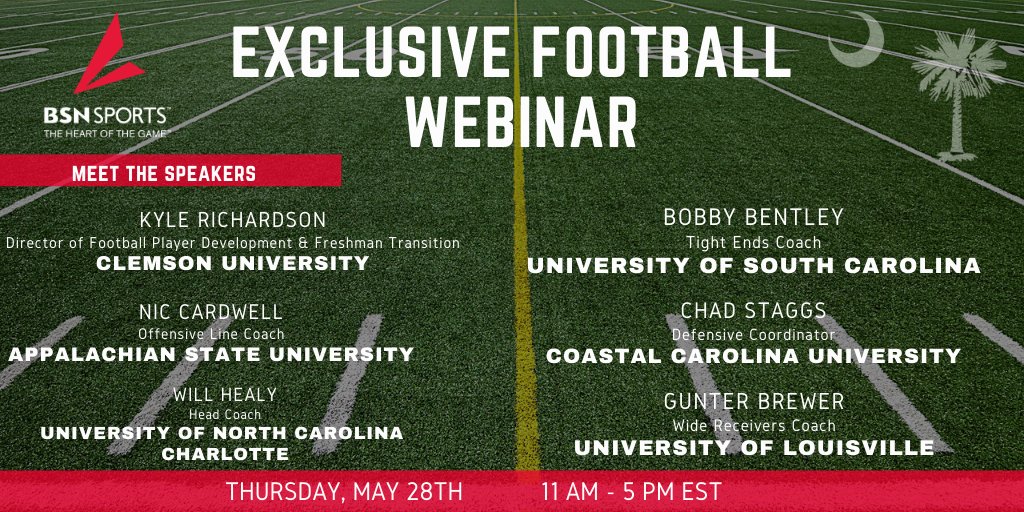 BSN SPORTS ALABAMA (@bsnsports_al) on Twitter photo Football Coaches we are excited to announce an amazing lineup of presenters for our Exclusive American football Webinar partnered with our friends <a href="/BSNSPORTS_SC/">BSN SPORTS South Carolina</a>
#TheHeartoftheGame #BSNSPORTS #Ahsaa #AISA
Click link to register
bit.ly/2LDYEtd Football Coaches we are excited to announce an amazing lineup of presenters for our Exclusive American football Webinar partnered with our friends <a href="/BSNSPORTS_SC/">BSN SPORTS South Carolina</a>
#TheHeartoftheGame #BSNSPORTS #Ahsaa #AISA
Click link to register
bit.ly/2LDYEtd