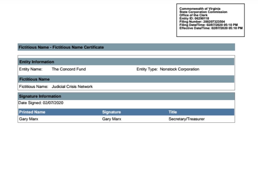 Leonard Leo told  @Axios in Jan a "new conservative network" of 85 & Concord Fund was "inspired" by Arabella & Sixteen Thirty Fund. Their "dark money" network spent millions as Demand Justice, a liberal counterweight to Judicial Crisis Network. Docs reveal Concord Fund **IS** JCN.  https://twitter.com/opensecretsdc/status/1265637244091629569