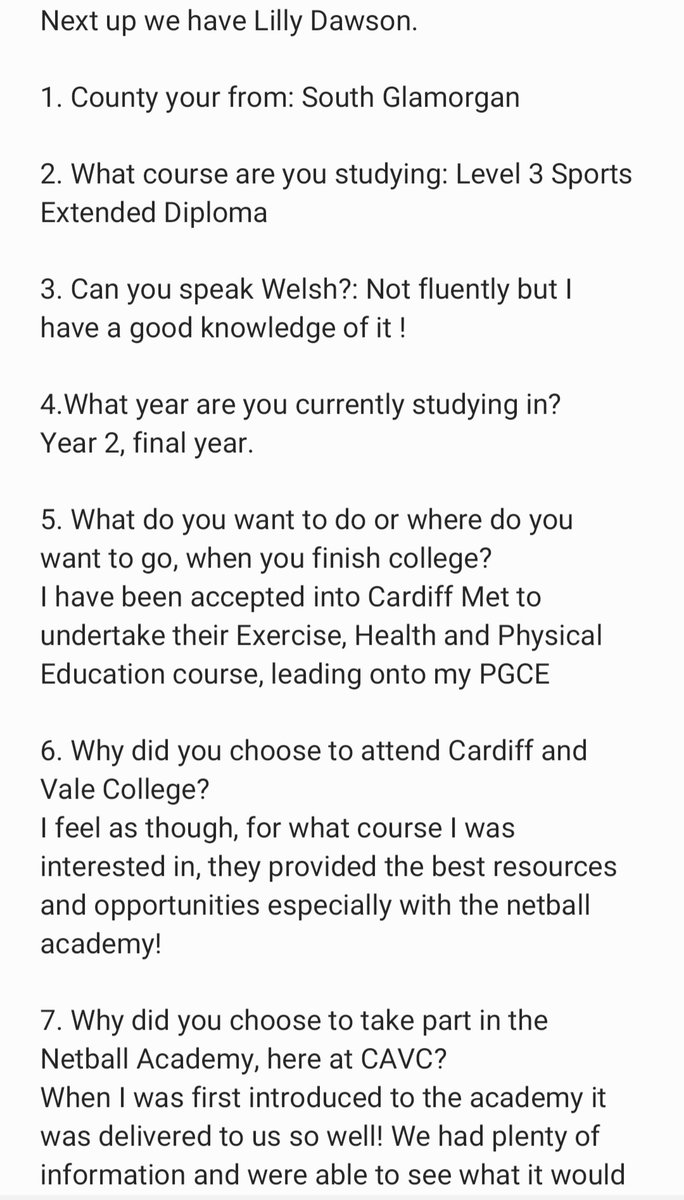 CAVC_Netball's tweet photo. Today week we take a look at @LillyDawsonn_ player profile. 
Check it out and see what she has to say about CAVC netball academy.
#academyasone

@LillyKathDawson @CAVC @SpearNetball @niajones92 @CentralSouthWN @WelshNetball @SouthEastWN @CAVC_Sport https://t.co/5o4cD9OC77