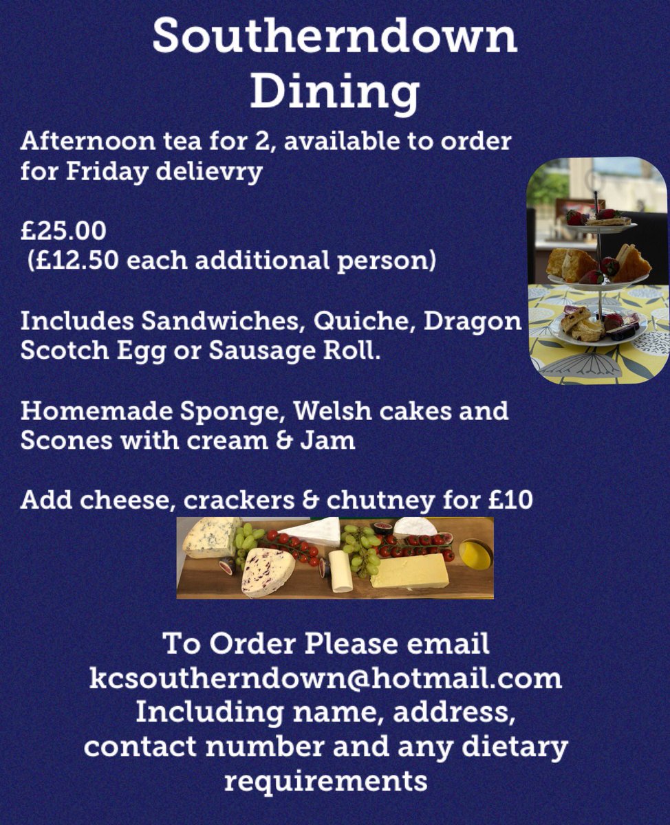From next week available to order up until Thursday 4th @ 12pm for delivery Friday June 5th. £25 per couple, £12.50 individual or additional person. <a href="/Southerndowngc/">SoutherndownGolfClub</a> 
#afternoontea