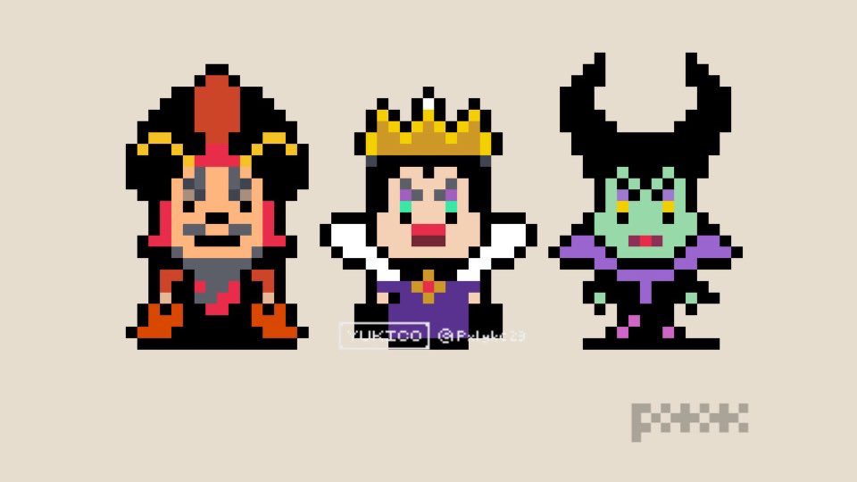 ヴィランズな世界 ドット絵 Pixelart Disneyvillains ジャファー 白雪姫の女王 マレフィセント ディズニーヴィランズ