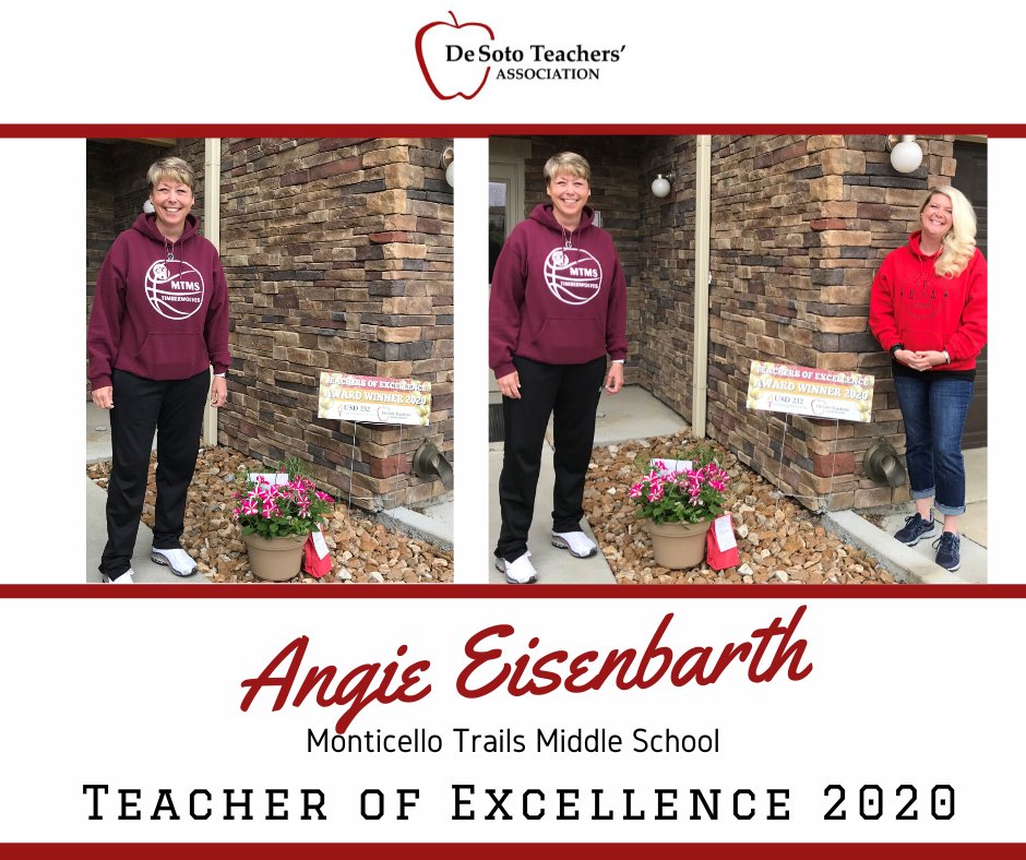 Unified School District No. 232 (@usd_232) on Twitter photo Congrats to Angie Eisenbarth <a href="/mtms_wolves/">MTMS Timberwolves</a> for being recognized as a 2019-20 Teacher of Excellence by the De Soto Teachers’ Association! Way to go Mrs. E! <a href="/dta232/">De Soto Teachers' Association</a> <a href="/USD232EF/">USD 232 Education Foundation</a> Congrats to Angie Eisenbarth <a href="/mtms_wolves/">MTMS Timberwolves</a> for being recognized as a 2019-20 Teacher of Excellence by the De Soto Teachers’ Association! Way to go Mrs. E! <a href="/dta232/">De Soto Teachers' Association</a> <a href="/USD232EF/">USD 232 Education Foundation</a>