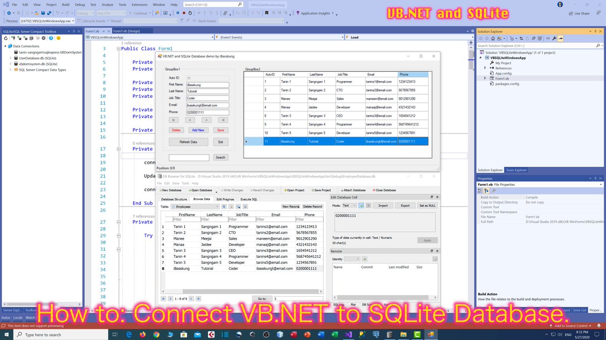 IBasskung's tweet photo. 🚀 Programming in Visual Basic .NET - How to Connect SQLite Database to VB .NET Application.
💽 (4K Ultra HD): https://t.co/RqtzGRistS
💯 THANK YOU SO MUCH! 💯
#VisualBasic #SQLite #VisualStudio #DBBrowserForSQLite https://t.co/eDmB0WqH9G