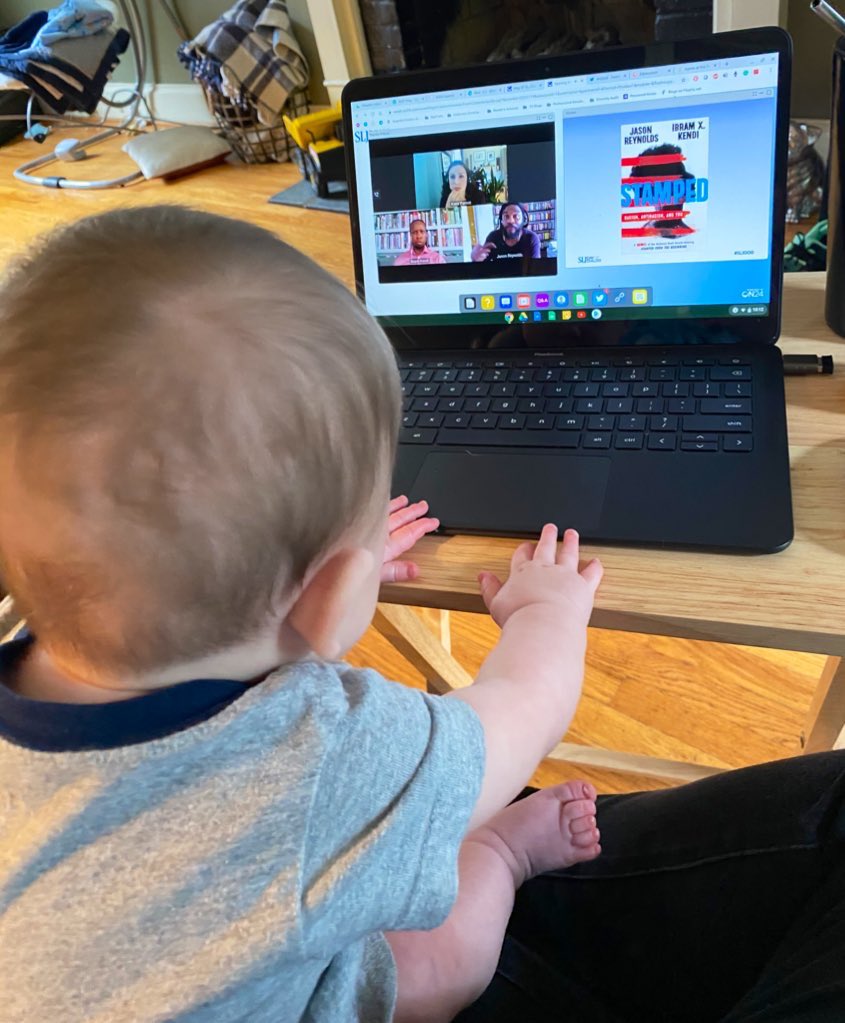 biblioghosts's tweet photo. This little guy is all smiles, babbling at and reaching for @JasonReynolds83 and @DrIbram 😊  #sljdod https://t.co/zbmHx1WegI