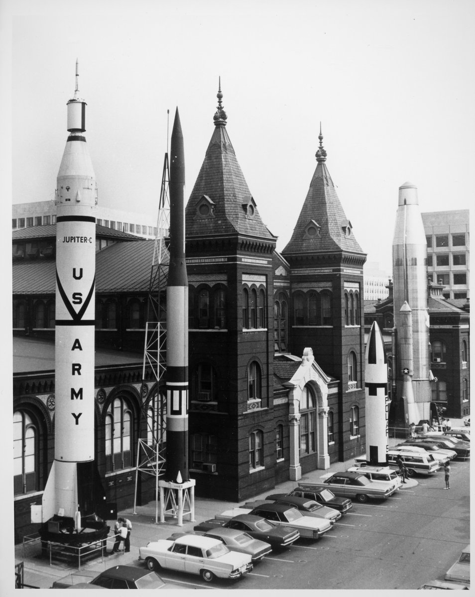 Black and white photograph of Rocket Row. 