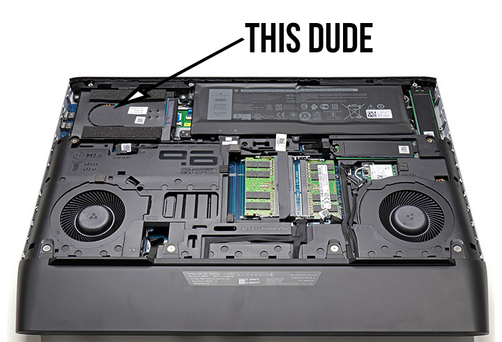 BasicFilmmaker's tweet photo. Tech Wizards - Alienware Area 51m. Have 2TB M.2s as main. Want to upgrade spinner (WHAT'S THAT DOING IN THERE!!??) to 2TB SSD. Too many hours lost in technobabble, specs, product types, sales crap. etc. Suggestions would be MOST welcome. #NotATechGuy https://t.co/DtINq82tVF