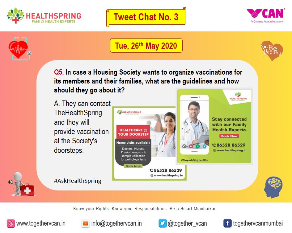Together_VCAN's tweet photo. An excerpt from the #AskHealthspring Tweet Chat No. 3 that was held on 26th May 2020 with Dr. Kushilab Bose, Chief Medical Officer of @TheHealthspring.
Please RT and/or Download this.
Thanks.
#vcan4mumbai
@indranimalkani @sandeepohri @MNCDFbombay https://t.co/XblDk6LchW