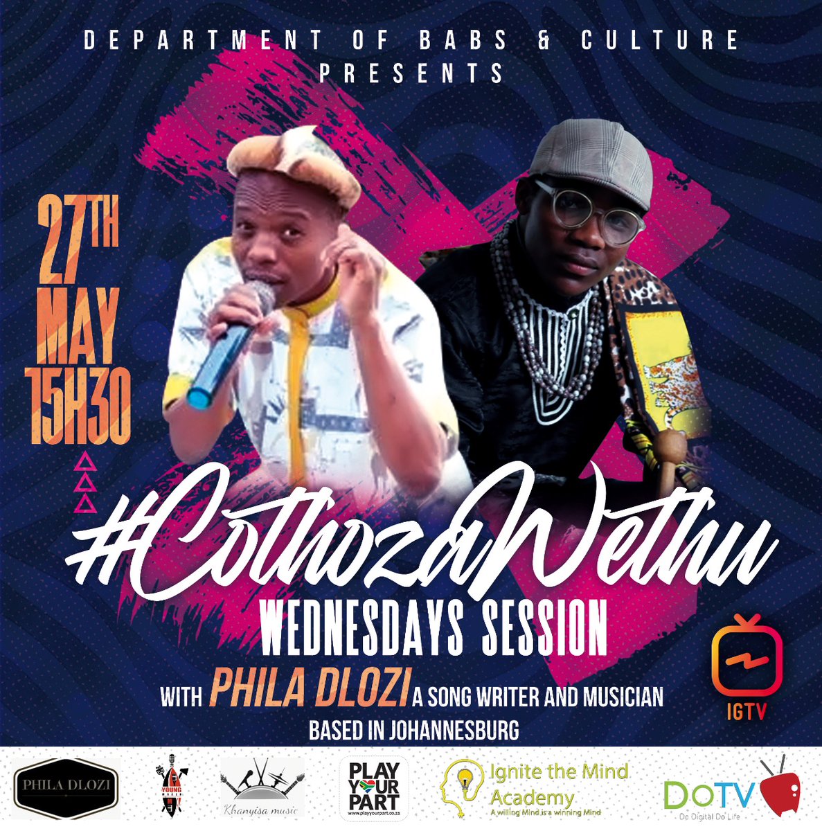 Let's talk African music today at 15:30 with my <a href="/philadlozi/">PhilaDlozi🕯🇿🇦</a> on Instagram and a member of Ladysmith Black mambazo #BlackLivesMatter #LockdownSA #Church #StayHome #Covid_19 #cothozawethu