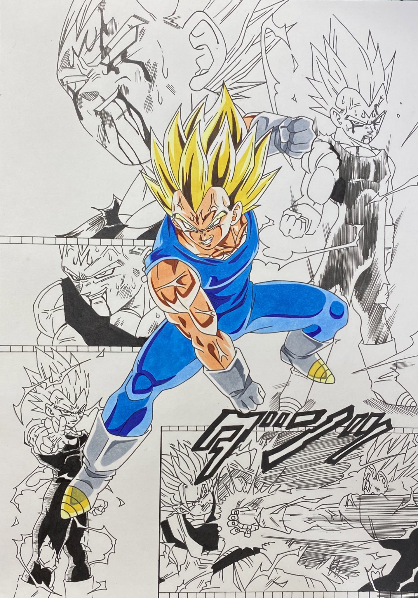 Johnny 在 Twitter 上 模写 ドラゴンボールz ドラゴンボールイラスト 魔人ベジータの集合絵完成しました 漫画のコマを使ったので背景は白黒にしました T Co 16ijq9p4vx Twitter