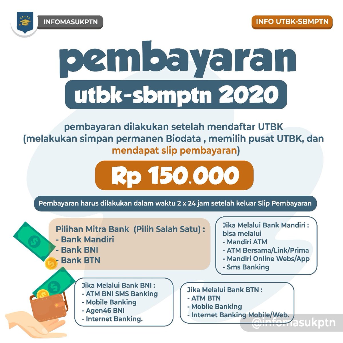 Infomasukptn 2021 On Twitter Pembayaran Utbk Sbmptn Dilakukan Setelah Mendaftar Utbk Simpan Permanen Biodata Pilih Pusat Utbk Mendapat Slip Pembayaran Kalian Diberi Waktu Maksimal 2 Hari Utk Melakukan Pembayaran