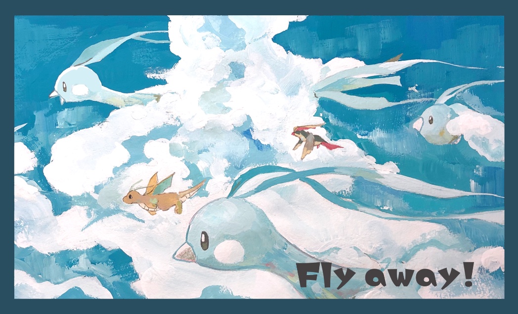 pokemon (creature) border cloud flying no humans sky scarf  illustration images