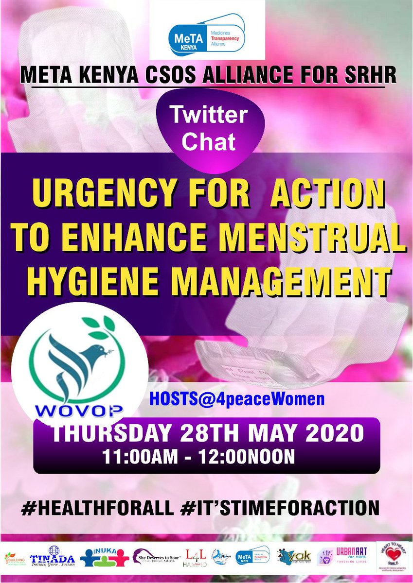 WOVOP_org's tweet photo. Join the conversation tommorow on the urgency for action to enhance menstrual hygiene management on Twitter at 11:00am to 12:00pm.
Follow us @4peacewomen ,@gwes_orao
#MenstruationMatters
#normalisingperiodtalks
#Health4all https://t.co/y1zbOwBu7c