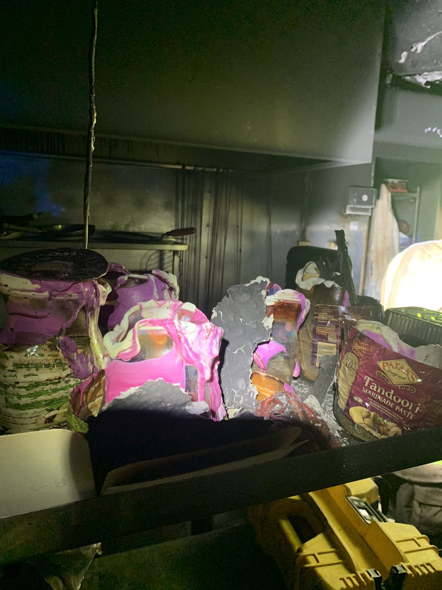 We attended a fire in a commercial premise on Lawn Lane, Hemel in the early hours of this morning. Good work by crews to stop any further fire spread. Here you can see the heat build up melted the plastic containers with in the compartment.