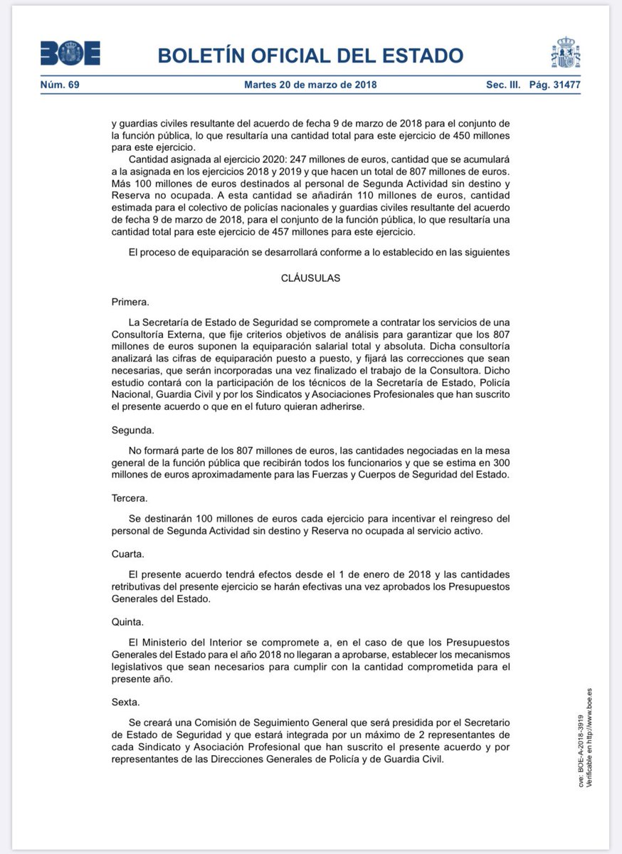 zoidoJI's tweet photo. Dice Grande-Marlaska que cuando él llegó al Ministerio sobre el acuerdo de equiparación salarial no había “acta de reuniones, documentos presupuestarios ni calendario”. A lo mejor no le parece suficiente este acuerdo detallado y publicado en el BOE el 20 de marzo de 2018. https://t.co/jvWAyCCTX6