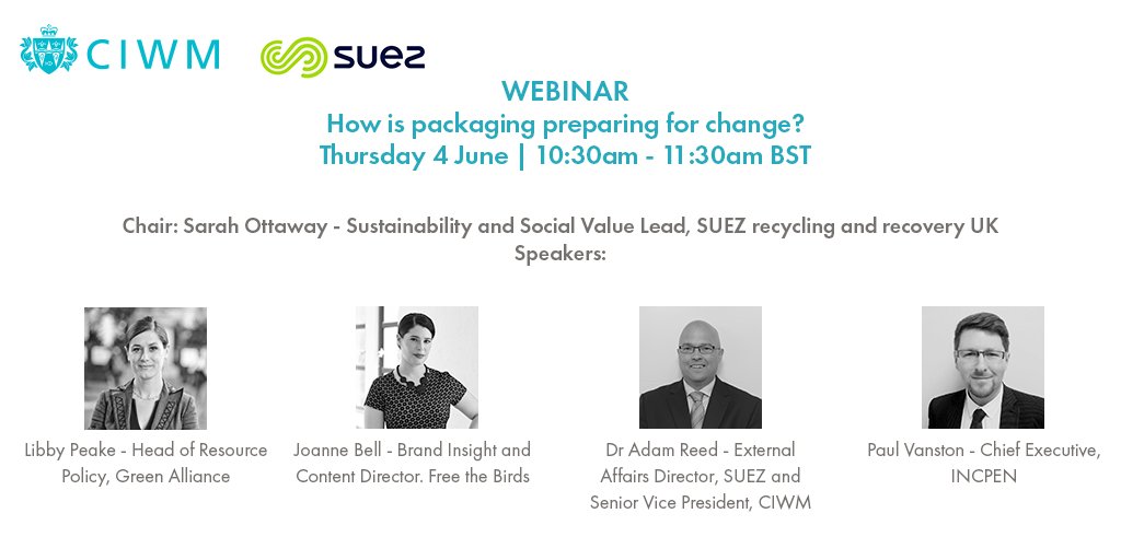 Lots of packaging legislative changes are coming in the next 3 years.  Planning for it in businesses and councils needs attention now.

So this <a href="/ciwm/">CIWM</a> &amp; <a href="/suezUK/">SUEZ UK</a> webinar at 10.30am on Thursday 4 June 2020 is ripe for the choosing.

Register here 👇

register.gotowebinar.com/register/58509…
