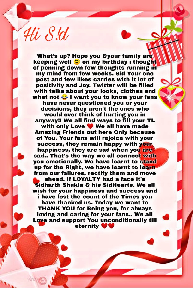 This heartfelt letter is from  @gouthu_M It was her birthday that day, and she wrote this beautiful and heartfelt letter for you.. @sidharth_shukla