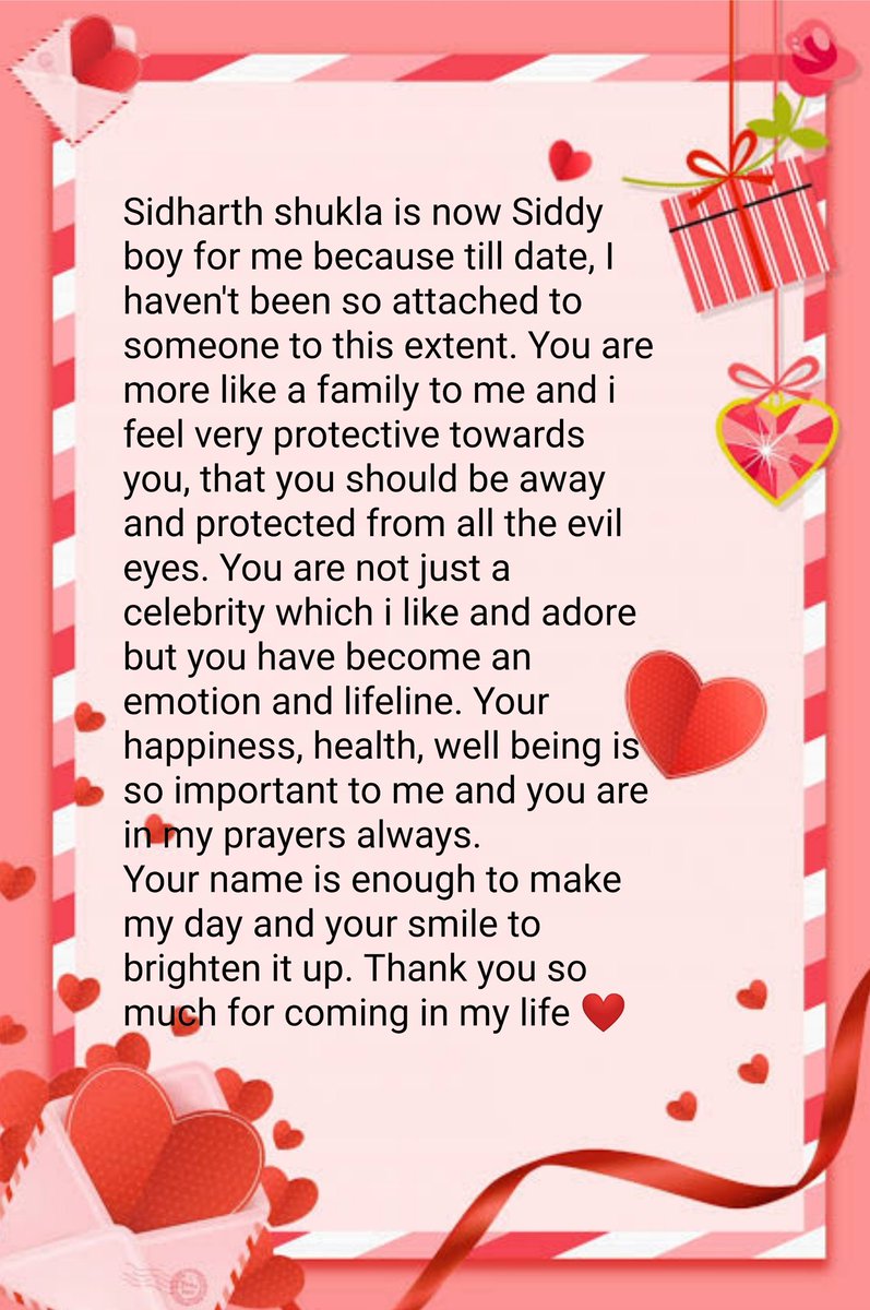 This lovely letter is from  @SiddyIsMyLife  From her Lovely Edits to her great defence skills, She is an all rounder  #SidHeart here.. @sidharth_shukla