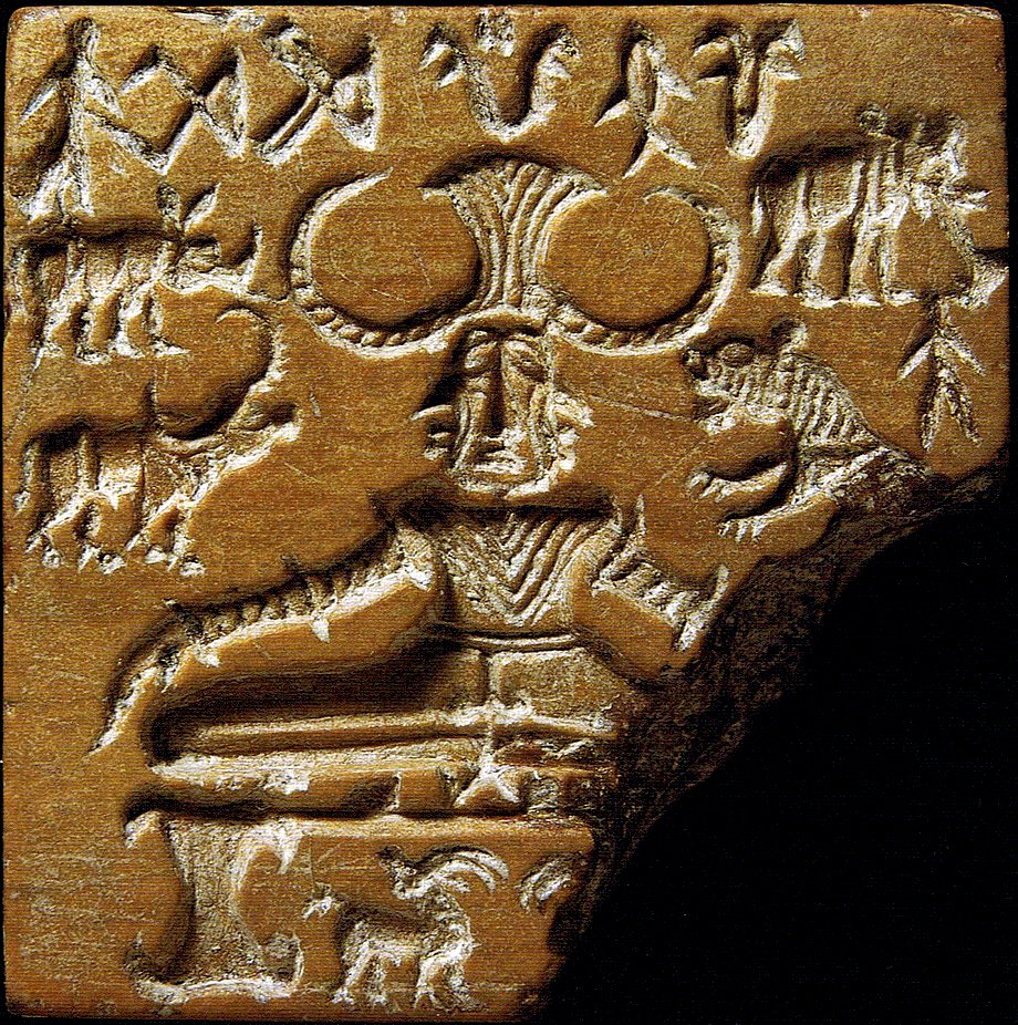 The Pashupati Seal was discovered at the Mohenjo-daro archaeological site of the Indus Valley Civilization.The seal as an early prototype of the Hindu god Shiva (Vedic predecessor, Rudra), who also was known by the title Pashupati ('lord of all the animals') in historic times.