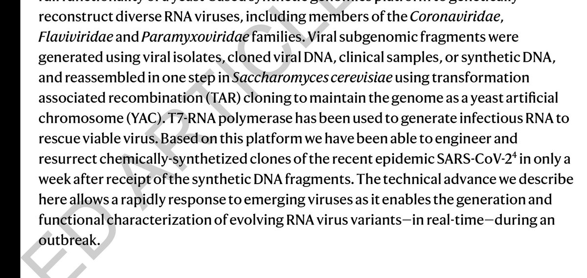 8.  This was done by  #SyntheticBiology methods from gene sequences from the early epidemic in ChinaEssentially synbio can enable mutations and others experiments to be done virtually instantly.   The paper describes making several variants.
