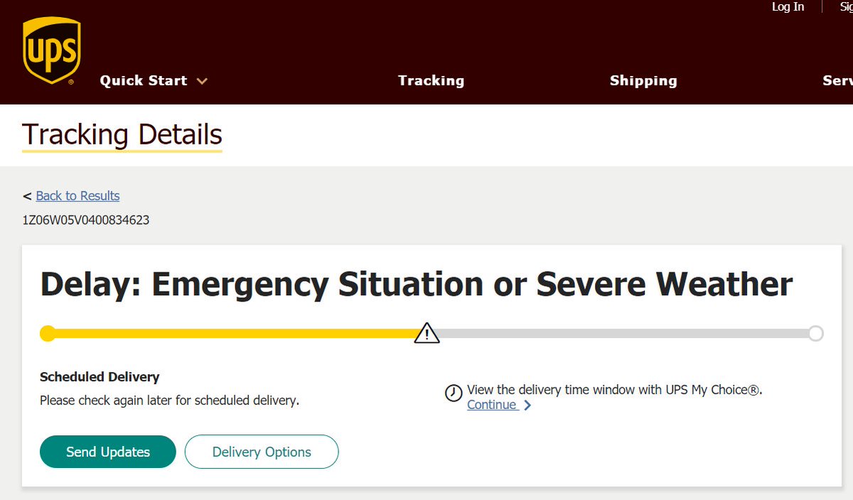 HjvLtd's tweet photo. @UPS_UK 
Can you please explain the 'severe weather' you have been having in Croydon over the past 6 days which has stopped you delivering my parcel 7 miles to Wimbledon??? https://t.co/WJFKctQlC1
