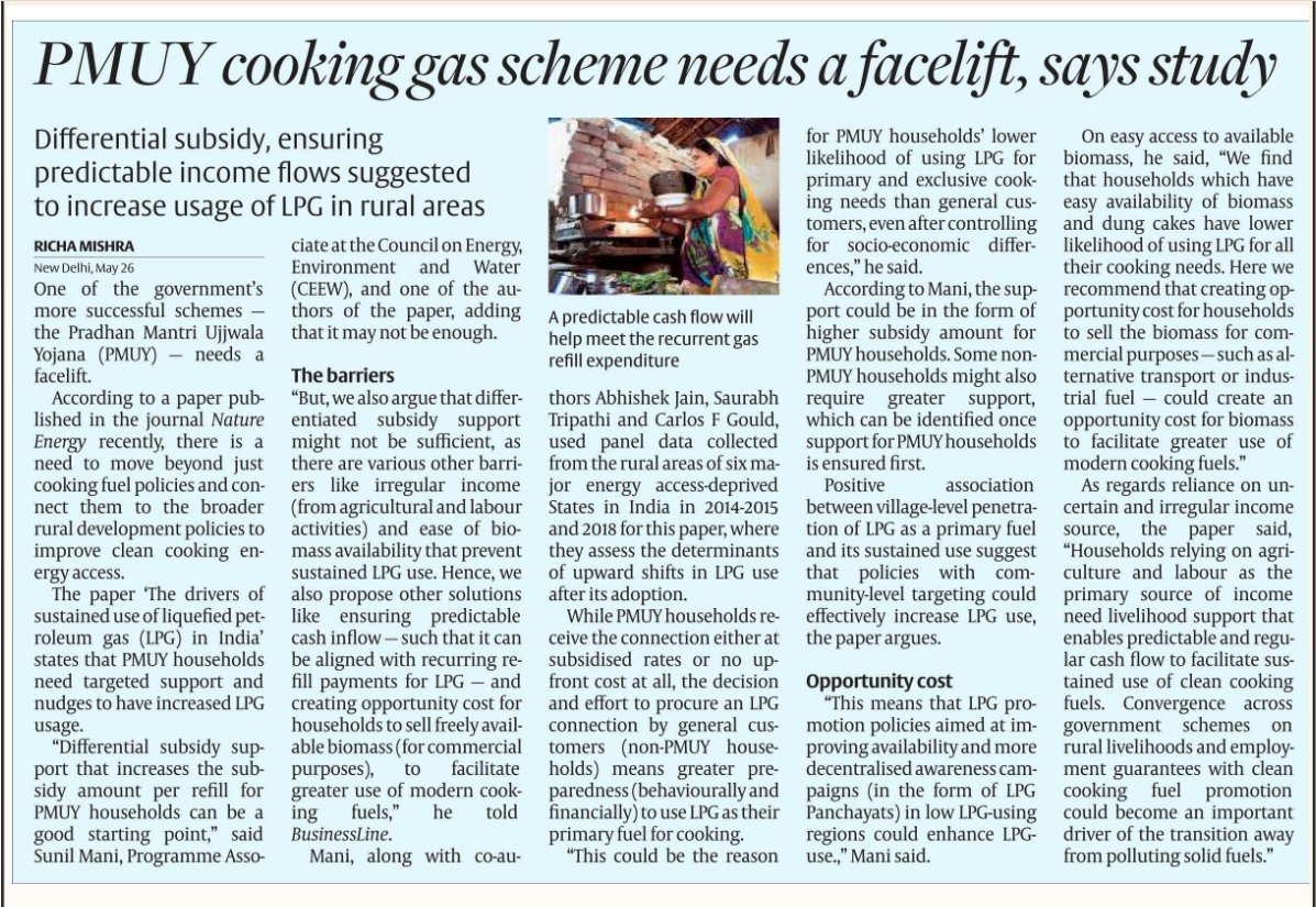 Based on our <a href="/NatureEnergyJnl/">Nature Energy</a> paper, <a href="/RichaMishraBL/">richa mishra</a> publishes the following story. We need to move beyond just #cooking fuel policies &amp; connect them to the broader rural development policies to improve clean cooking #energyaccess
Read our paper👉rdcu.be/b3OJj
#PMUY #LPG
