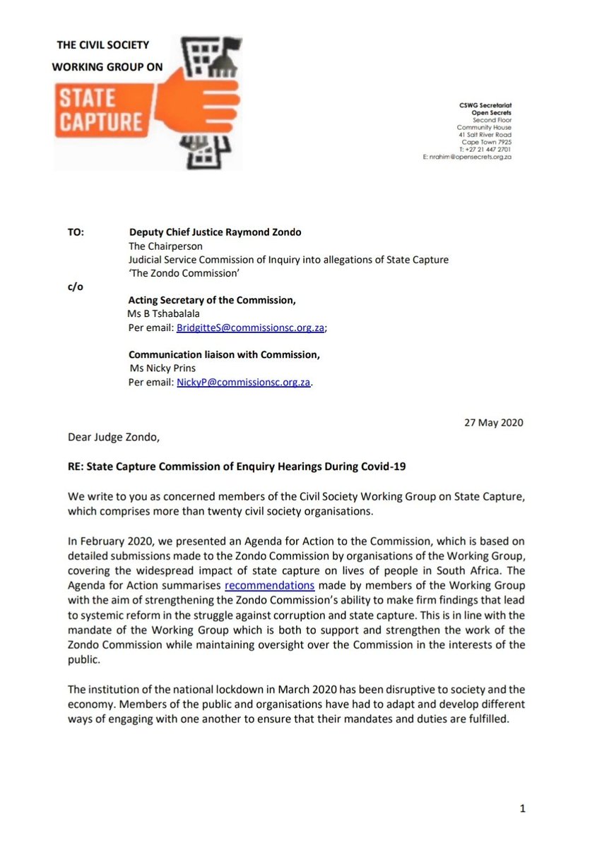 The suggestions we have made as the Working Group can be found below.   #DearJudgeZondo   #StateCaptureInquiry