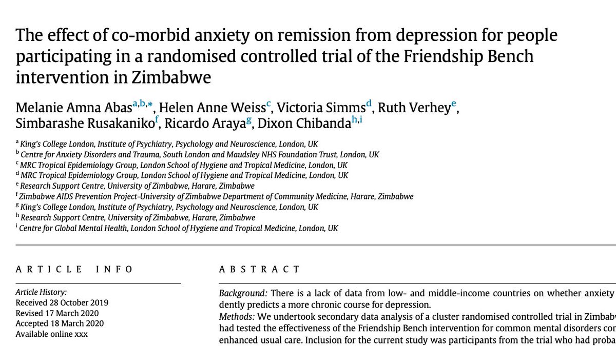 Latest RESEARCH - A new study 📢 'Identifying anxiety in those with depression could be key to developing successful programmes for tackling mental health problems in LMICs' @Mental_Elf @iFredorg @UnitedGMH @wellcometrust @gchallenges @JeremyFarrar thelancet.com/pdfs/journals/…