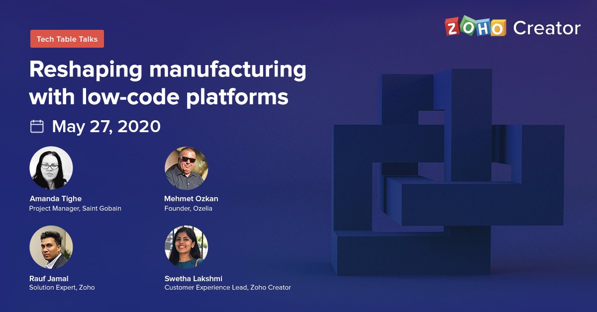 ZohoCreator's tweet photo. #TechTableTalks ⌛️ Few more hours to go! Don't miss out on this opportunity to engage with industry experts and learn how low-code solutions can be a catalyst for your digital transformation. Grab your spot now: https://t.co/nU2wRLi9iG
#manufacturing #webinar https://t.co/TjS1PCMGBK