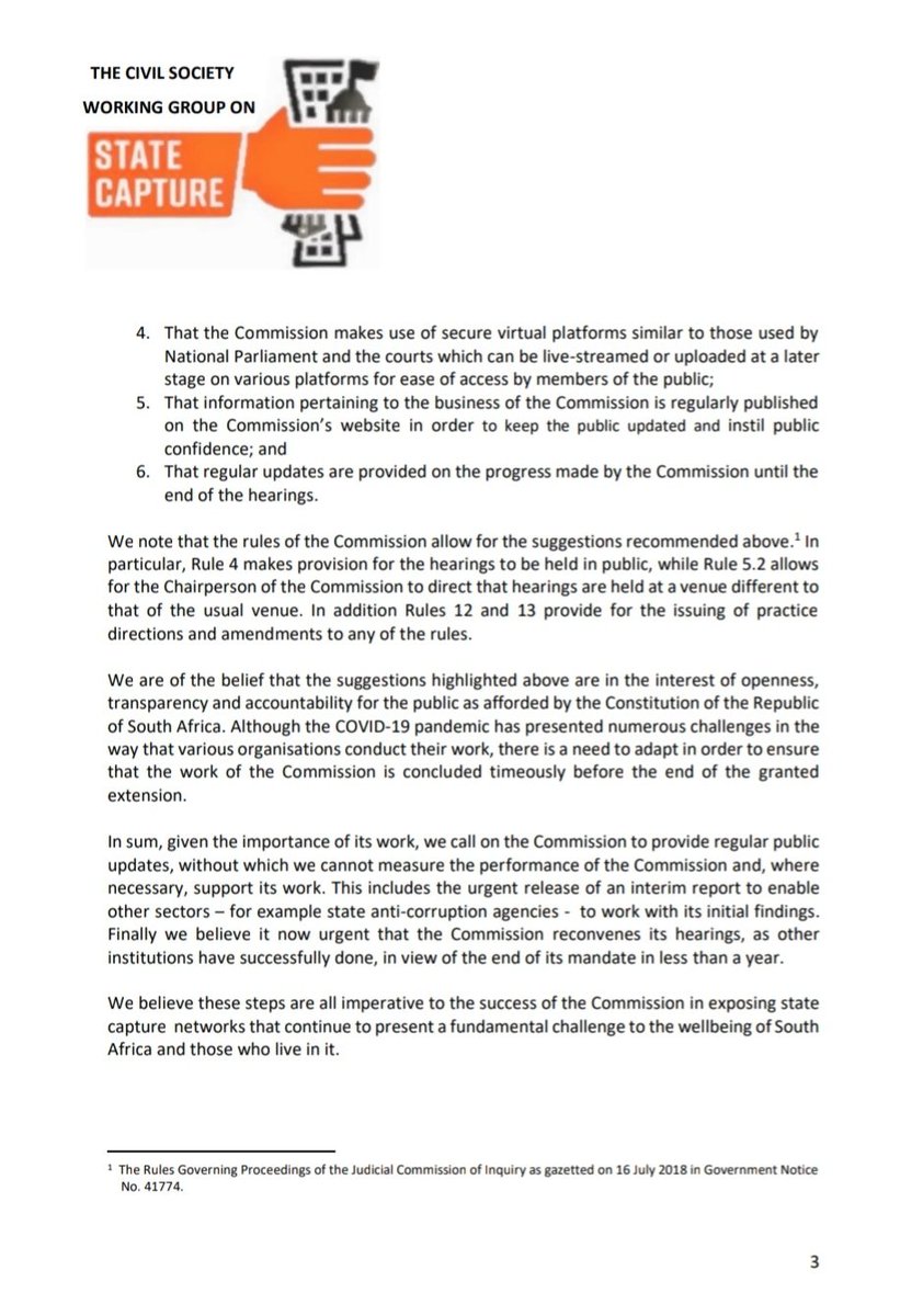 The suggestions we have made as the Working Group can be found below.   #DearJudgeZondo   #StateCaptureInquiry