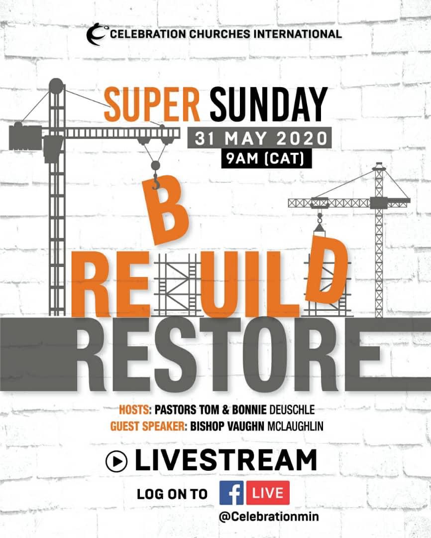 🌍 SUPER SUNDAY 🌍 is back!

ℹ️ With ACTION Conference 2020 postponed, we’re bringing you Pastor <a href="/tomdeuschle/">Pastor Tom Deuschle</a> + <a href="/bishopvaughn777/">Bishop McLaughlin</a> THIS SUNDAY with 🎶 live worship from 4 nations!

📱 💻 🖥 🔗 facebook.com/Celebrationmin… 

☀️ Sunday 📆 31 May 🕘 9am

#Zimbabwe #Africa #RebuildRestore