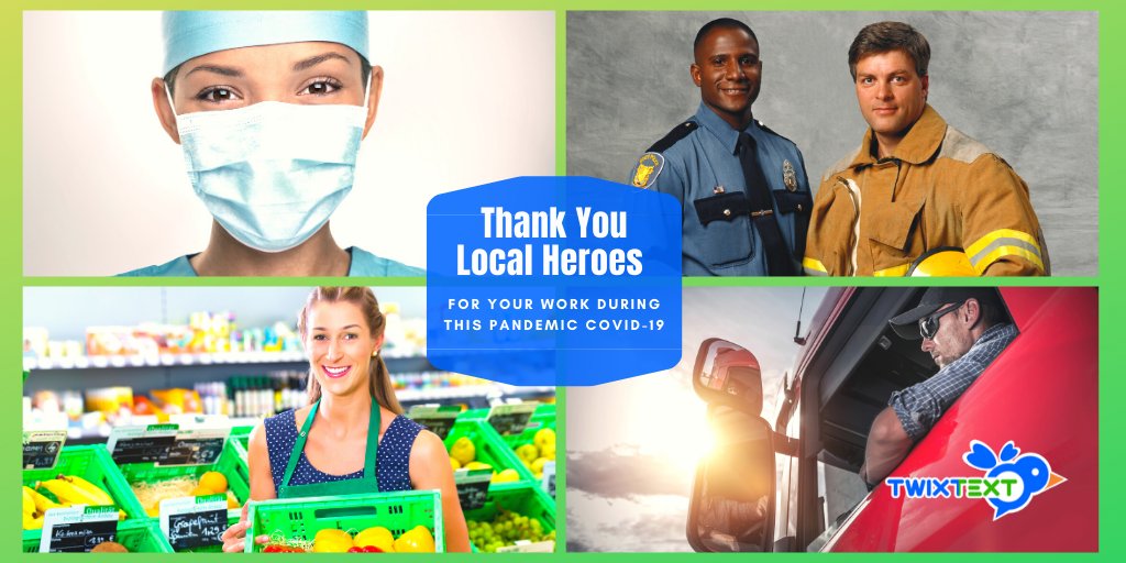 TwixTextSMS's tweet image. Thank you to our Restaurant Workers, Store Clerks, Truck Drivers, Warehouses Workers, Medical Professionals, first responders, Police, Farmers and to all staff who with an act of love continue in serving our community in times of need 🙏

#Twixtext #covid19 #thankyouhelpers