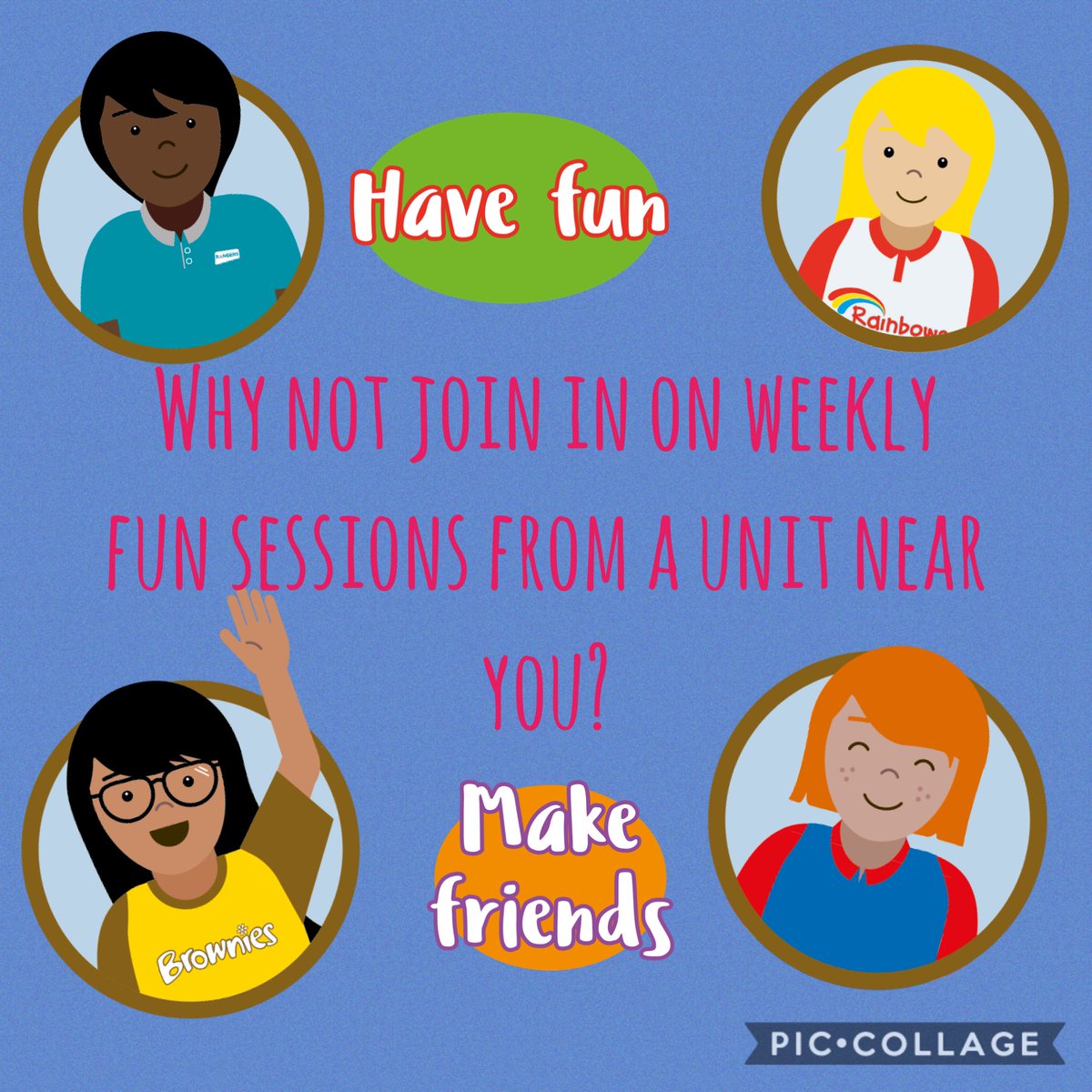 GirlguidingCG's tweet photo. 🌈 Looking for something to do after this pandemic? Why not register to join girlguiding and join in the fun that we have? Have a look at the link for more information 🌈 #girlguidingcg  

https://t.co/wfmDjZuRhC https://t.co/ORzwEM3hXs