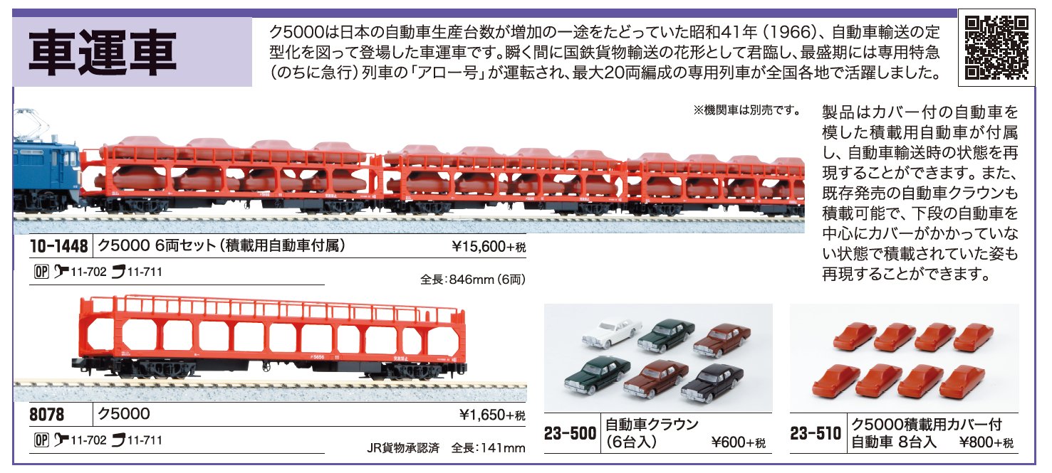 貨車用 KATO Nゲージ くす ク5000積載用カバー付自動車