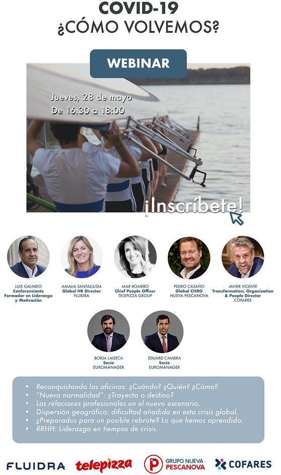 Mañana a las 16:30 hora participaré en el Webinar de EUROMANAGER junto a compañeros de sector HR, donde hablaré sobre “Nueva normalidad”: trayecto o destino ¡Os esperamos! lnkd.in/dunAK3a
